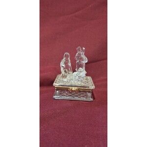 RARE Fontanini Nativity Trinket Box Clear Plastic Gold Trim 2" 1.5x2x3" EUC
